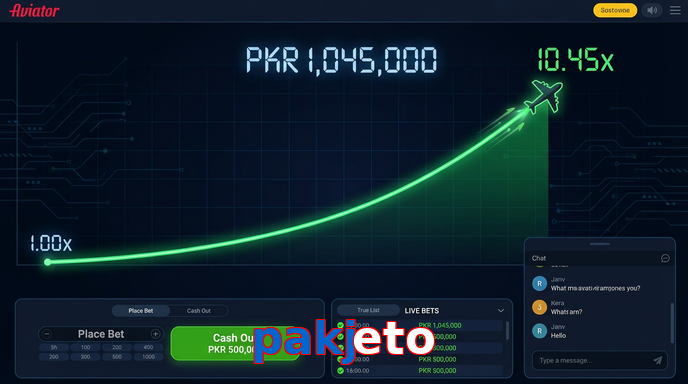 Main screen of Pakjeto aviator page for PK players